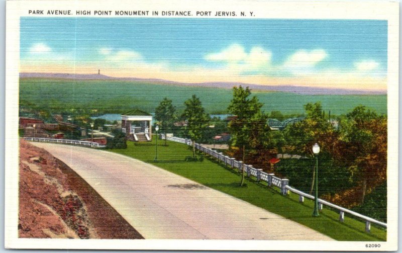 Postcard - Park Avenue, High Point Monument In Distance - Port Jervis, New York