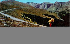 Vtg Hiker Scenic Higway to Mt Evans Goliath Peak Timberland Colorado CO Postcard