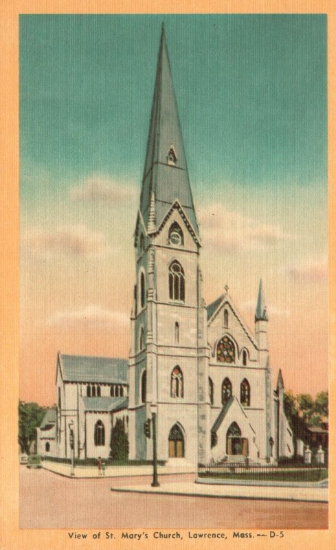 Vintage Postcard View On St. Mary's Church Lawrence Massachusetts Bain Candy