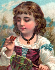 1880s-90s Embossed Victorian Trade Card Cute Girl & Butterfly Fab! #5W