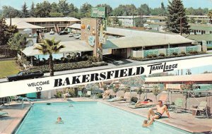 BAKERSFIELD, CA California  TRAVELODGE Pool~Map  ROADSIDE c1960s Chrome Postcard