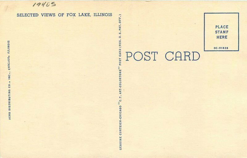 Fox Lake Illinois Large Letters Multi  Aero Teich linen 1940s Postcard 21-6257