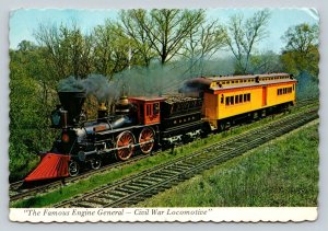 Famous Engine General Civil War Locomotive on Tracks 4x6 Postcard 1737