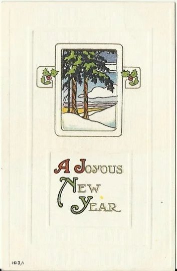 Contemporary Art Deco Winter Scene New Year Vintage Postcard 1915