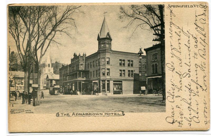 Adnabrown Hotel Springfield Vermont 1906 postcard