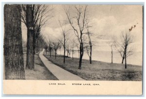 1918 Lake Walk Trees Cloudy Scene Storm Lake Iowa IA Posted Vintage Postcard