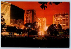 Hong Kong Postcard The Night View of Bank District 7 of Hong Kong c1950's