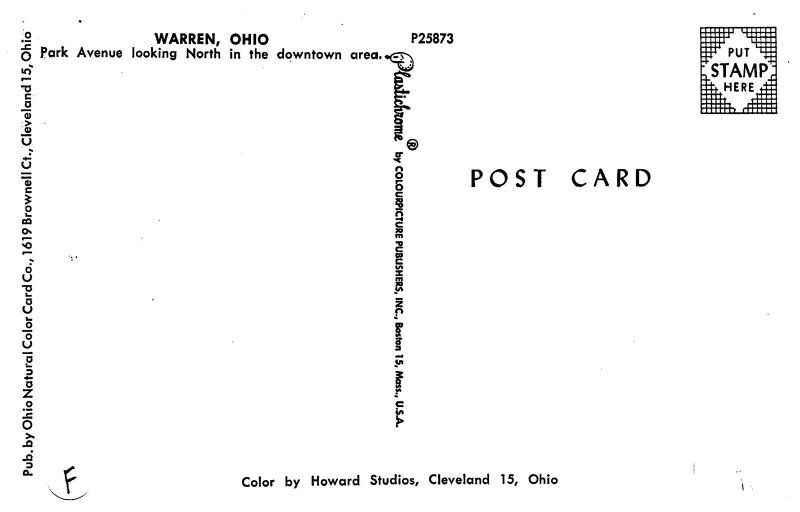 Park Avenue Bus Warren Ohio 1950s postcard