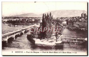 Switzerland Geneve Old Postcard Pont des Bergues Pont du Mont Blanc and Mont ...