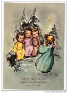 Frohe Weihnachten Und Ein Gluckliches Neus Jahr, Choir of angels, Winter Scen...