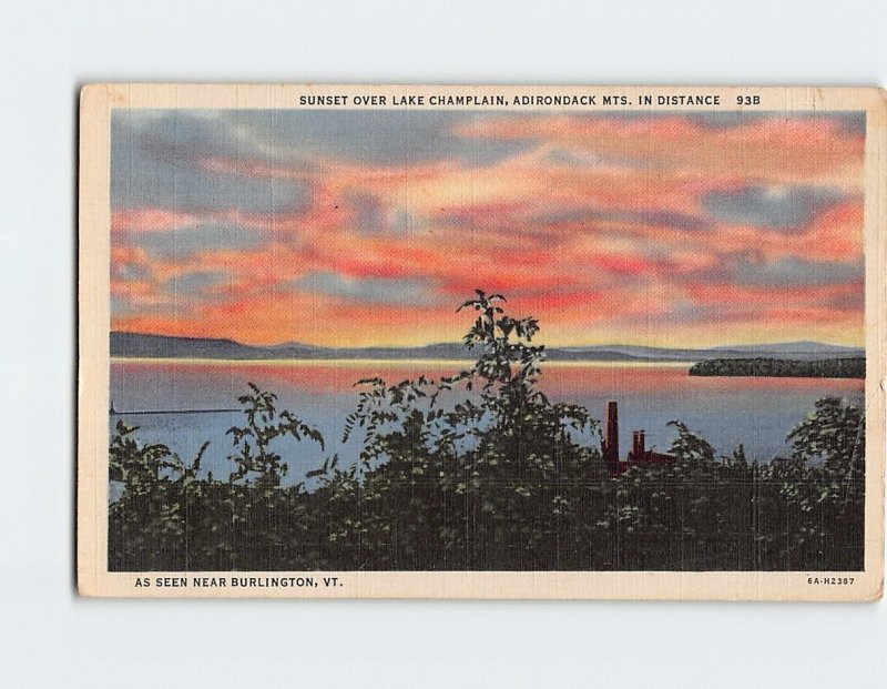Postcard Sunset Over Lake Champlain, Adirondack Mts. In Distance, New York