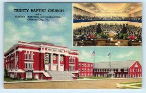 OKLAHOMA CITY, OK Oklahoma Route 66~TRINITY BAPTIST CHURCH c1940s Linen Postcard