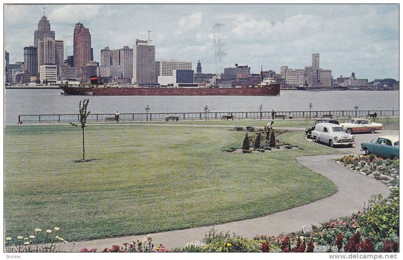 Flowers at Dieppe Gardens, Detroit River and Skyline, Windsor, Ontario, Canad...