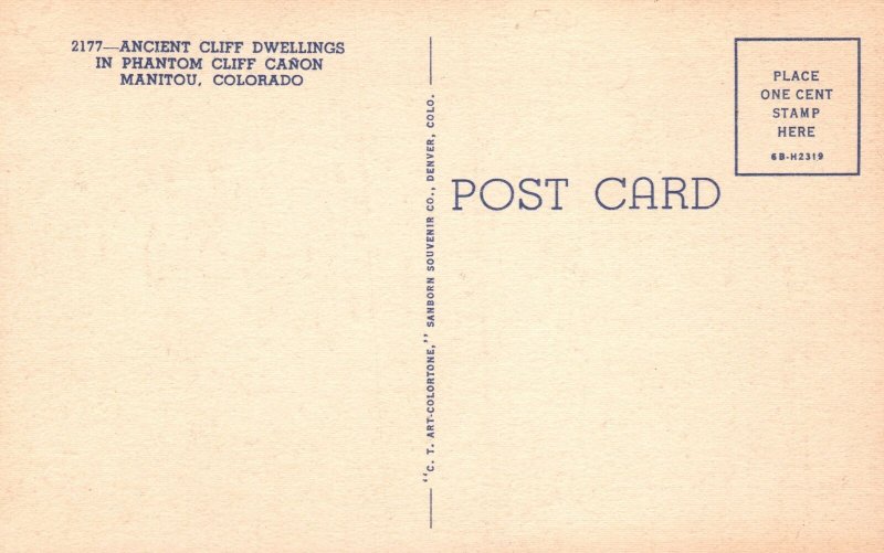 Vintage Postcard Ancient Cliff Dwellings In Phantom Canon Manitou Colorado CO