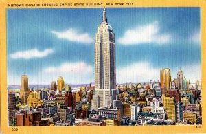 VTG 1940s Midtown Skyline Empire State Building New York City NY Linen Postcard