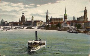 Dresden, Germany 1910-18 View from Marienbruecke, Frauenkirche, Elbe Steamer