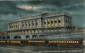 Passenger Cars at New Union Train Station at Night - Baltimore MD, Maryland - DB