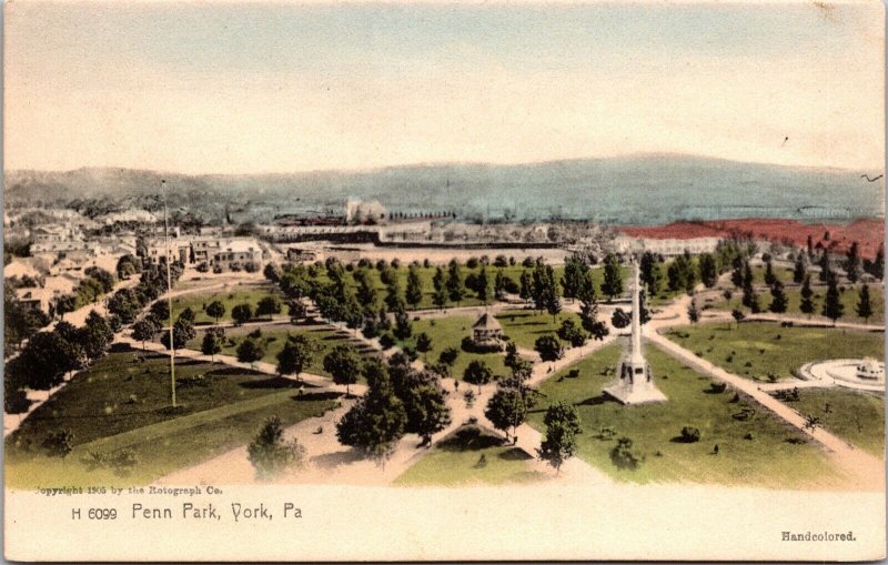 Hand Colored Postcard Overview of Penn Park in York, Pennsylvania~137277