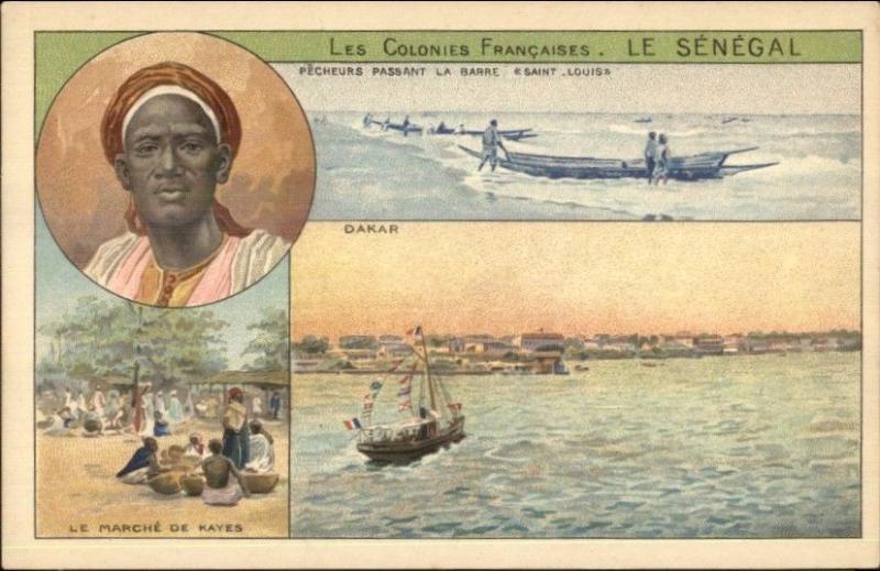 Africa Black Man Marche de Kayes Senegal Dakar c1910 Postcard