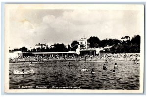 Bulgaria Postcard Burgass Beach Bathing Scene c1940's Posted RPPC Photo