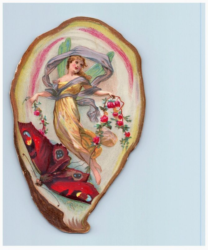 1880s Die-Cut Oyster Shells Fantasy Fairies Butterflies Moths Set Of 4 #6H