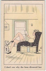 Risque Comic Boss Divorced Her Art Deco Terrier Blonde 1920s Vintage Postcard