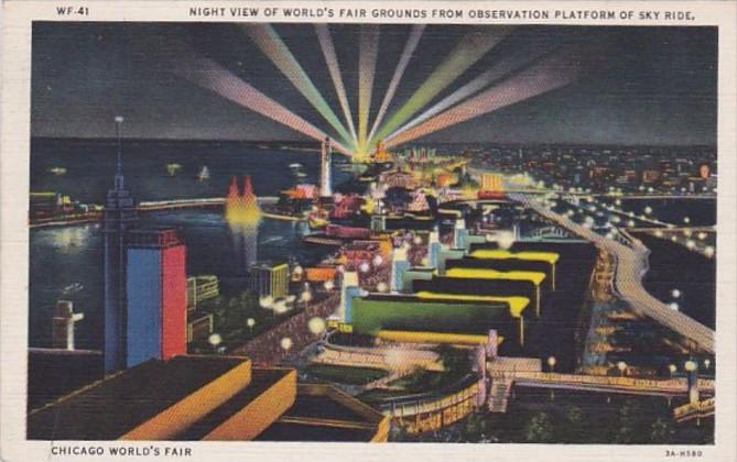 Night View Of Grounds From Observation Platform Of Sky Ride Chicago World's F...