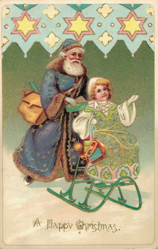 A Happy Christmas - Blue Santa Claus on a Sled 04.25