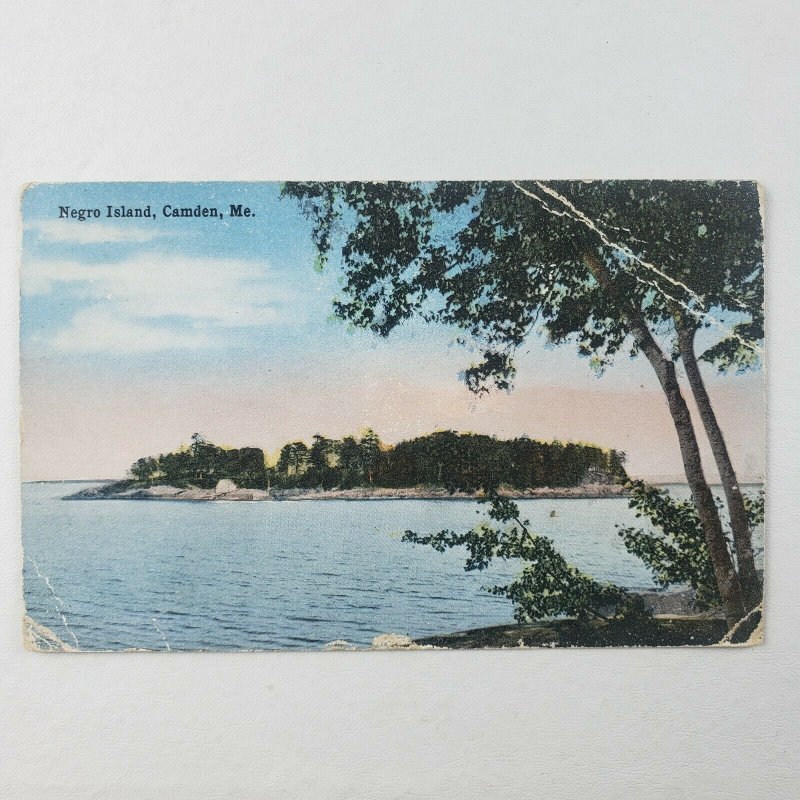 Curtis Negro Island Camden Maine Birdseye View Trees Horizon ME Postcard E88