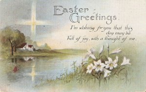 Landscape.Cross. Flowers Old vintage American Easter Greetings postcard