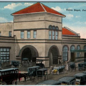 c1910s Jacksonville, Fla. Union Depot Train Railway Station Auto Cars PC FL A207