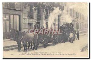 Paris Old Postcard Services firefighters of the City of Paris pumps steam whi...