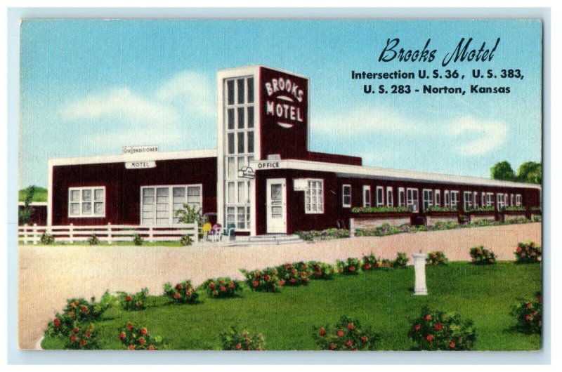 c1940s Brooks Motel Intersection US 36 383 283 Norton Kansas KS Postcard 