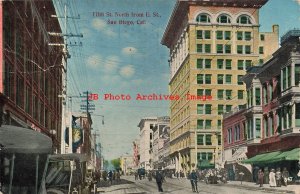 CA, San Diego, California, Fifth Street, North From E Street, 1914 PM, Tichnor