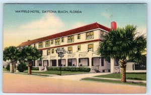 DAYTONA BEACH, Florida FL ~ Roadside MAYFIELD HOTEL c1940s Linen Postcard
