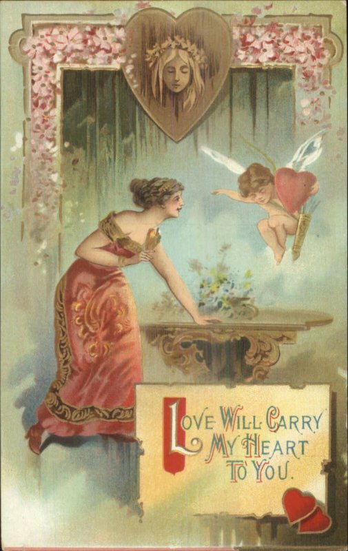 Valentine - Beautiful Woman & Cherub Ethereal Scene LOVE WILL CARRY MY HEART