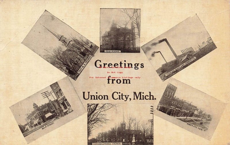 MI, Union City, Michigan, Greetings, Multi-Views Of City, 1913 PM