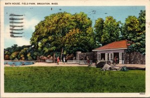 Vtg 1930 Bath House Field Park Brockton Massachusetts MA Linen Postcard