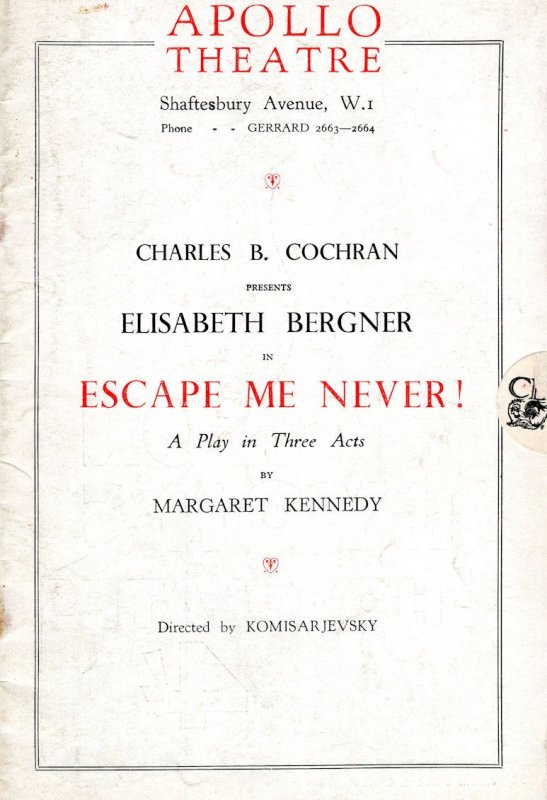 Escape Me Never Charles Cochran Elisabeth Bergner Apollo Theatre Programme