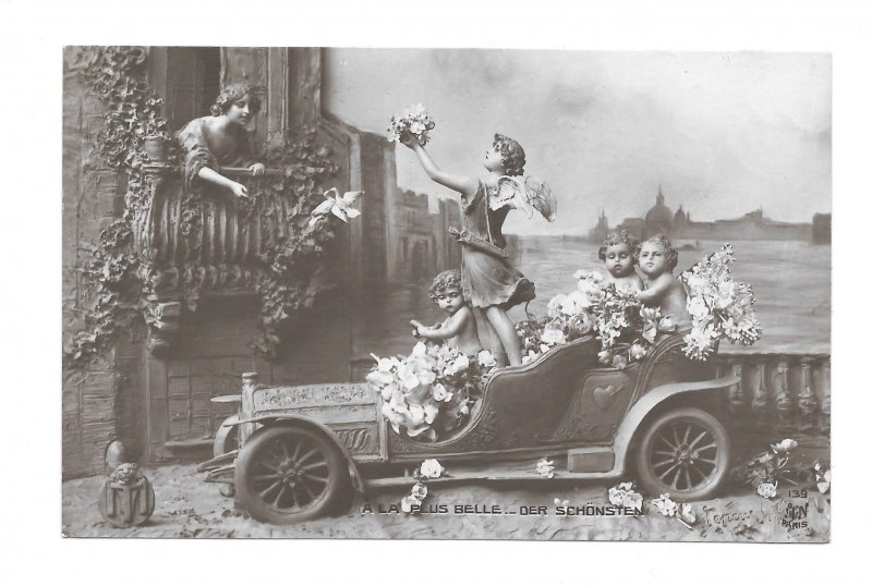 La Plus Belle Valentine Woman Cupid Auto Car D Mastroianni A Noyer 1911 Postcard