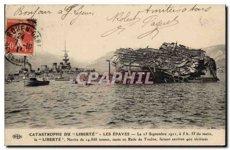 Old Postcard Boat Toulon Liberte Disaster