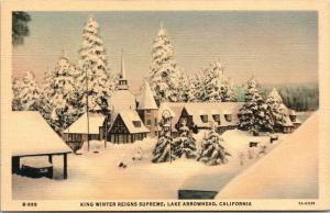 Lake Arrowhead California~King Winter Reigns~Snow Covered Downtown~1932 Linen PC 