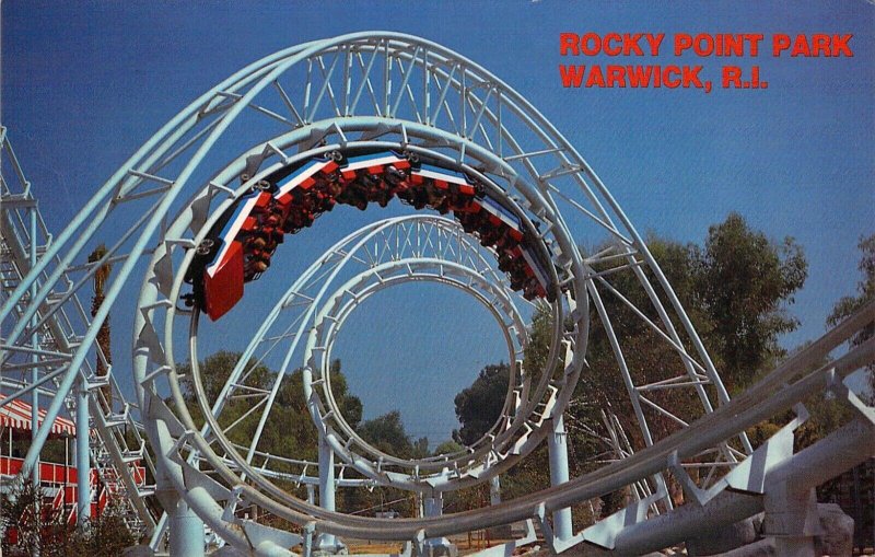 Loop Corkscrew Roller Coaster, Rocky Point, Warwick Neck RI,Old Postcard