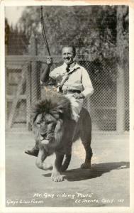 RPPC Postcard 107 Mr. Gay Riding 'Pluto' Gay's Lion Farm El Monte CA Unposted