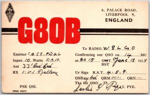 Radio Card G8OB Liverpool England Amateur Station QSO 14 Posted Postcard