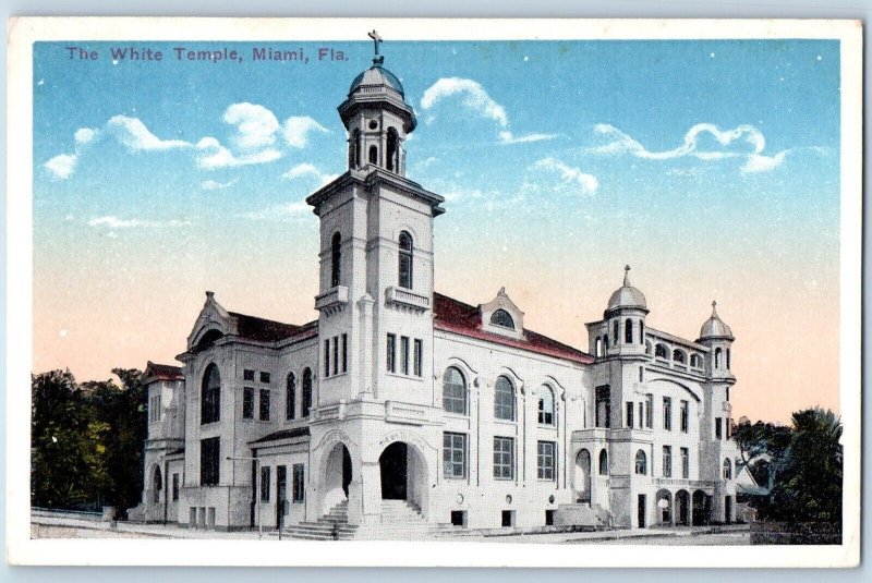 Miami Florida FL Postcard White Temple Building Exterior View Trees 1920 Vintage