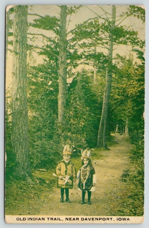 Davenport Iowa~Old Indian Trail~Little Children in Native American Costume~1912 