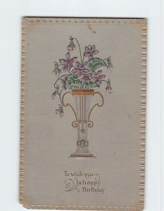 Postcard To wish you a happy Birthday with Flowers Vase Embossed Art Print