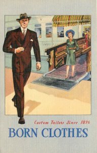 Postcard 1940s Men's Clothing Store Born Clothes advertising KS24-3117
