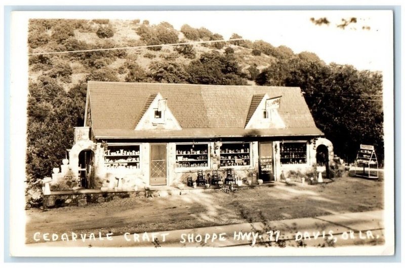 c1940's Cedarvale Craft Shoppe Pottery Highway 77 Davis OK RPPC Photo Postcard